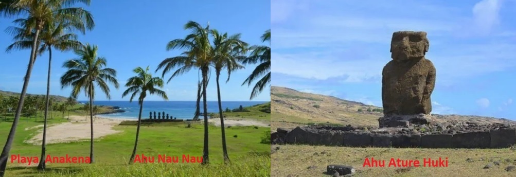 Plattformen Ahu Ature Huki und Ahu Nau Nau am Anakena Beach